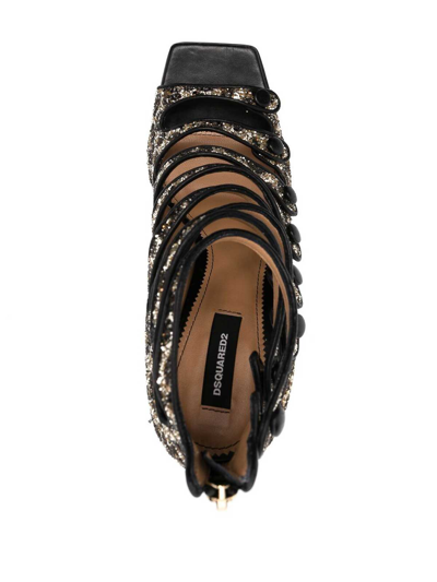 Shop Dsquared2 Glitter-embellished Leopard-print Sandals In Brown
