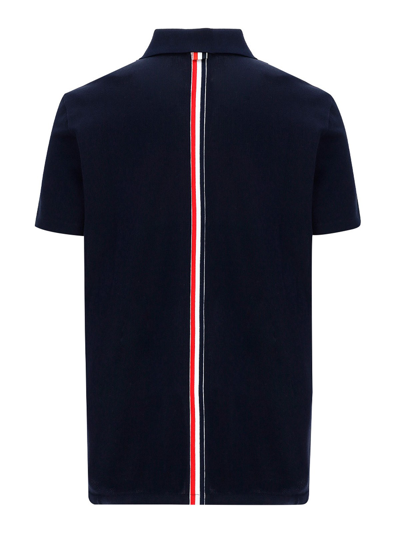 Shop Thom Browne Striped Detail Cotton Polo In Dark Blue