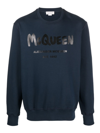 Shop Alexander Mcqueen Graffiti-print Sweatshirt In Blue