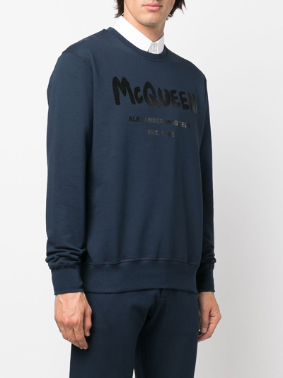 Shop Alexander Mcqueen Graffiti-print Sweatshirt In Blue