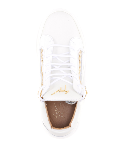 Shop Giuseppe Zanotti Double Zip Leather Sneakers In White