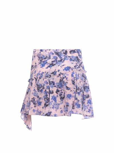 Shop Isabel Marant Silk Skirt With Floral Print In Blue