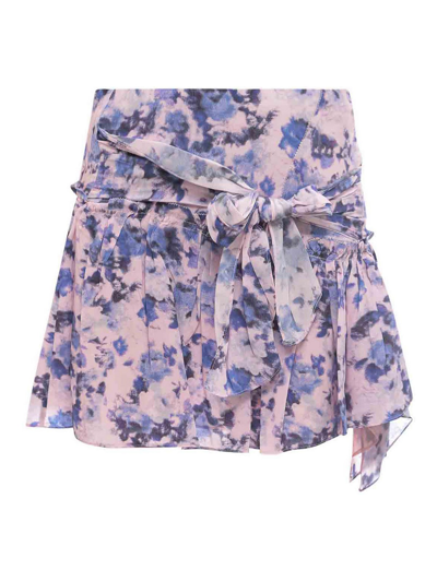Shop Isabel Marant Silk Skirt With Floral Print In Blue