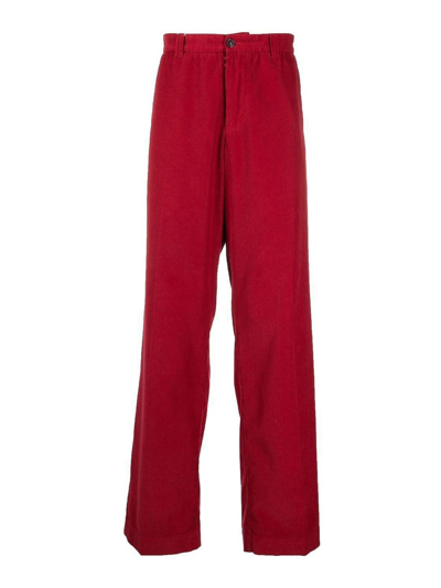 Shop Maison Margiela Corduroy Straight-leg Trousers In Red