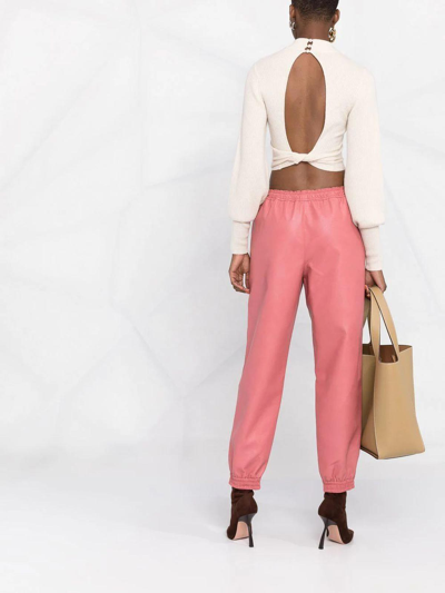 Shop Stella Mccartney Faux-leather Tapered Trousers In Nude & Neutrals