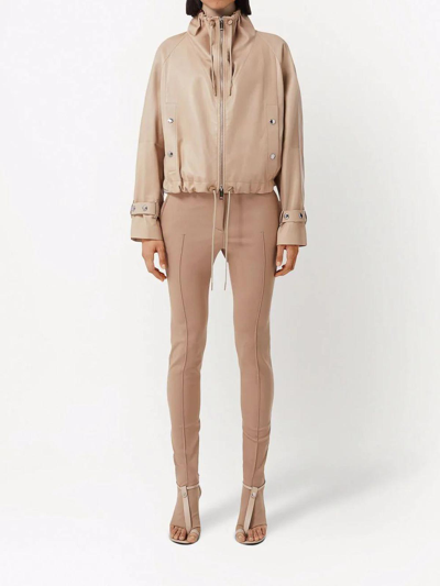 Burberry Cropped Leather Jacket In Beis