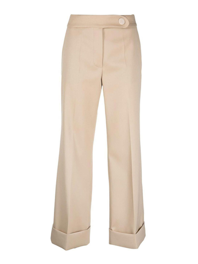 Shop Lanvin Mid-rise Cropped Wool Trousers In Beige