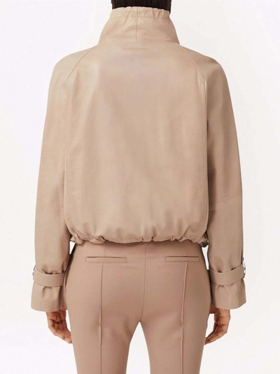 Shop Burberry Cropped Leather Jacket In Beis