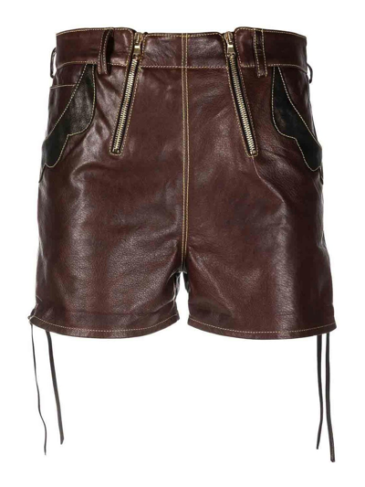 Shop Cormio High-waisted Leather Short In Brown