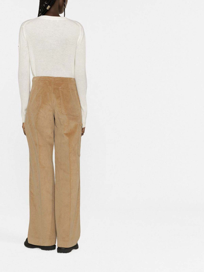 Shop Moncler High-waisted Straight Trousers In Brown