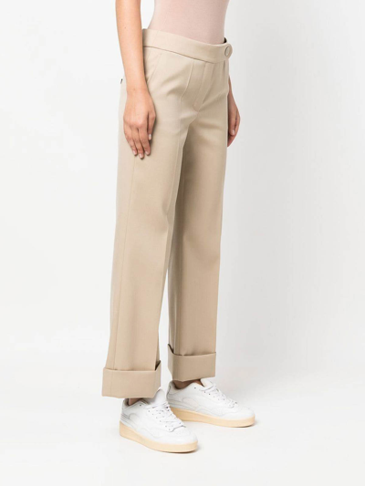 Shop Lanvin Mid-rise Cropped Wool Trousers In Beige