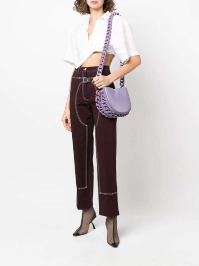 Shop Stella Mccartney Contrast-stitch Straight-leg Trousers In Brown