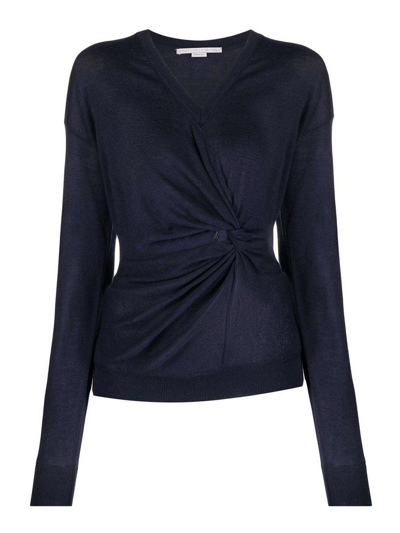 Shop Stella Mccartney Gathered Knitted Top In Dark Blue
