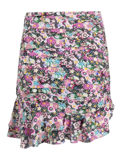 Shop Isabel Marant Milendi Floral-print Ruched Mini Skirt In Multicolour
