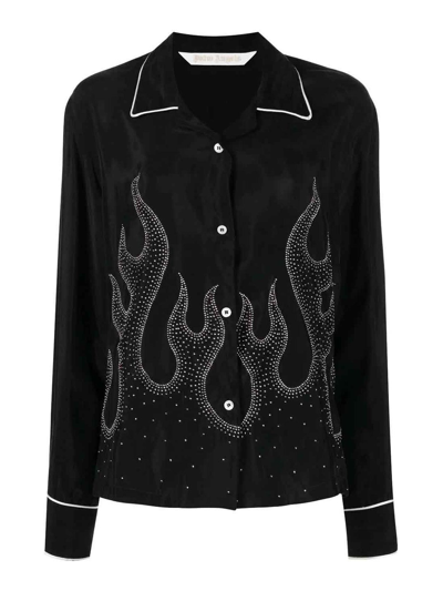 Shop Palm Angels Flame-embroidered Shirt In Black