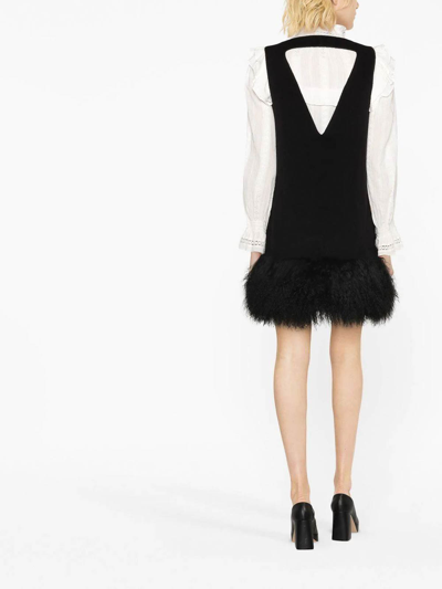 P.a.r.o.s.h Shearling Trim Sleeveless V-neck Minidress In Negro
