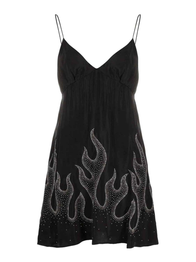 Shop Palm Angels Flame-print Minidress In Black