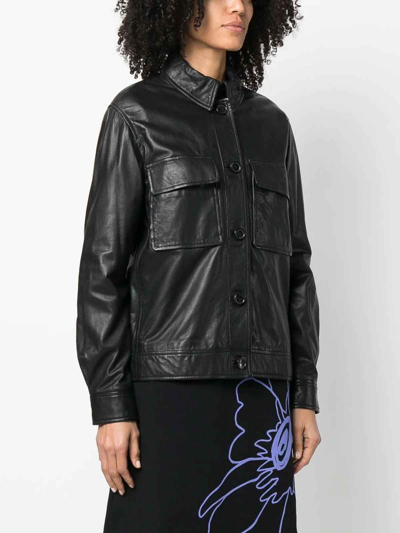 Shop Paul Smith Ps Button-up Leather Shirt Jacket In Black