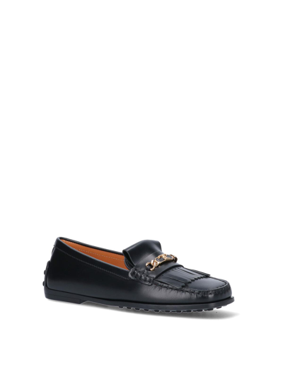 Shop Tod's Leather Logo Loafers In Black