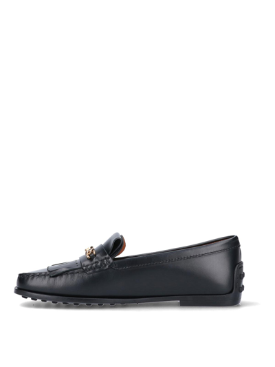 Shop Tod's Leather Logo Loafers In Black