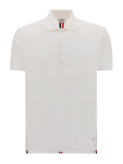Shop Thom Browne Striped Detail Cotton Polo In White