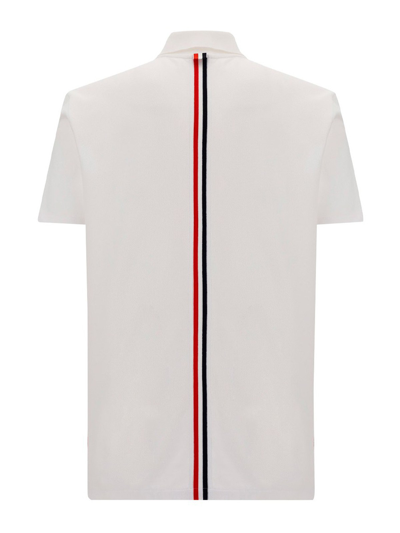 Shop Thom Browne Striped Detail Cotton Polo In White