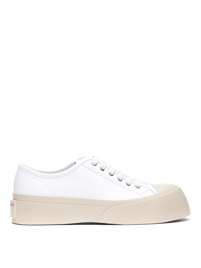 Shop Marni Leather Pablo Sneakers With Maxi Toe In Blanco