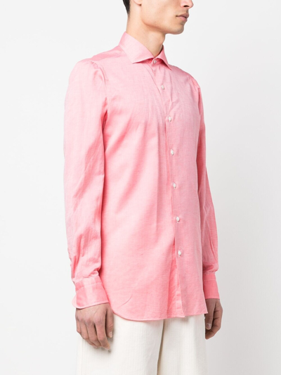 Shop Finamore 1925 Plain Long-sleeve Shirt In Rojo