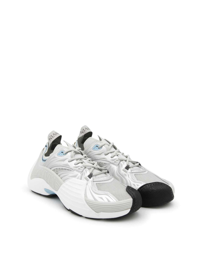 Shop Lanvin Multicolour Leather Mesh Flash-x Sneakers In Plata