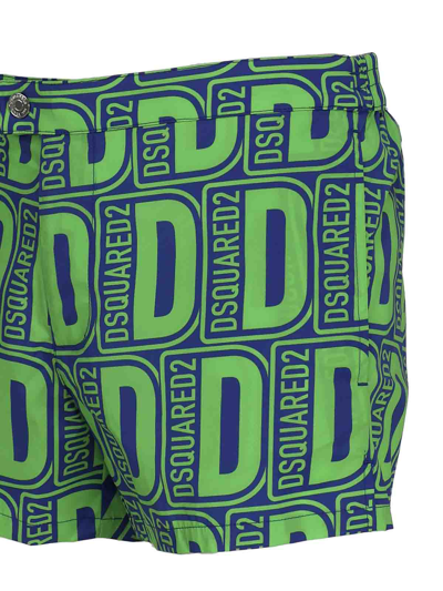 Shop Dsquared2 Swim Boxer With All-over Print In Azul