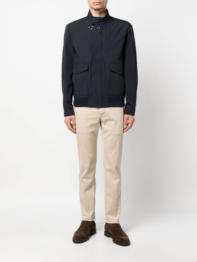 Fay High Collar Ribbed Hem Jacket In Blue