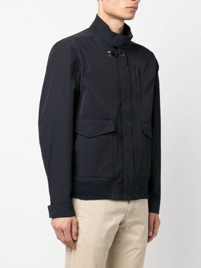 Fay High Collar Ribbed Hem Jacket In Blue