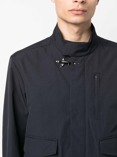 Fay High Collar Ribbed Hem Jacket In Blue