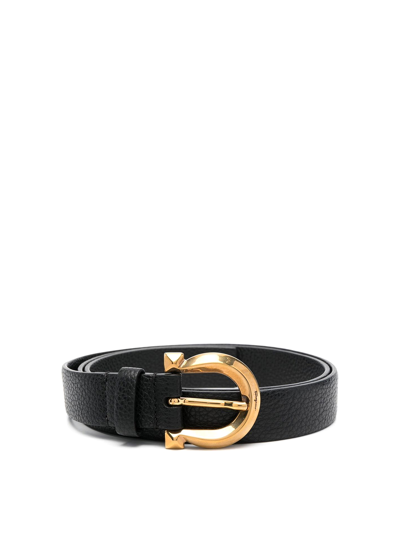 Shop Ferragamo Hammered Leather Belt With Gold-tone Buckle In Negro