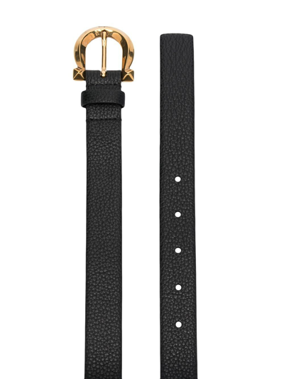 Shop Ferragamo Hammered Leather Belt With Gold-tone Buckle In Negro