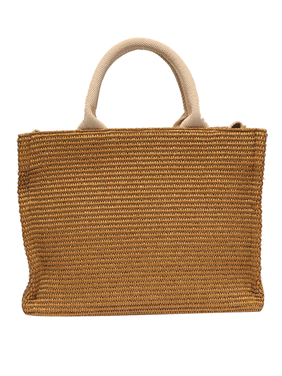 Marni Raffia-effect Canvas Small Tote Bag In Brown