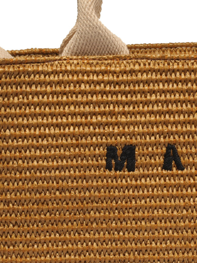 Marni Raffia-effect Canvas Small Tote Bag In Brown