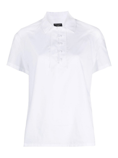 Shop Emporio Armani Polo Styled Cotton Blouse In White