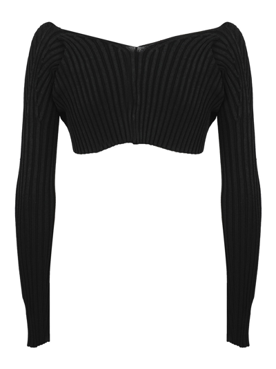 Shop Jacquemus Ribbed Knit Top With Charm Logo In Black