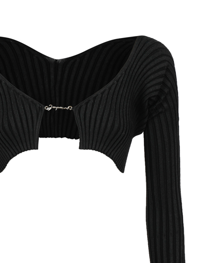Shop Jacquemus Ribbed Knit Top With Charm Logo In Black