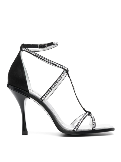 Shop Dsquared2 Crystal-embellished Square-toe Sandals In Negro