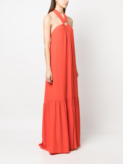 Shop Erika Cavallini Silk Blend Long Dress In Red