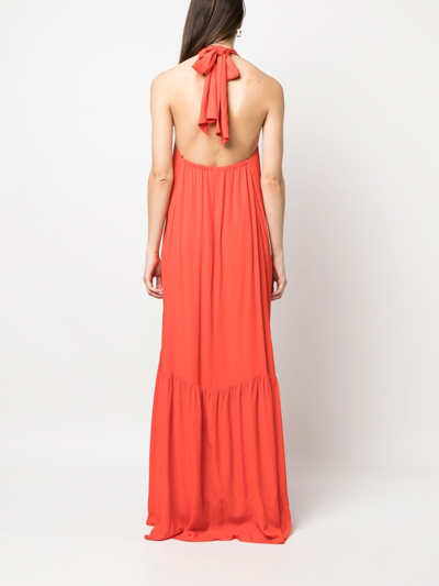 Shop Erika Cavallini Silk Blend Long Dress In Red