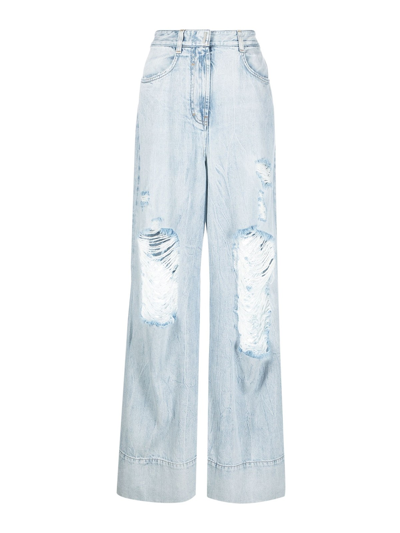 Shop Givenchy Distressed-detail Wide-leg Jeans In Blue