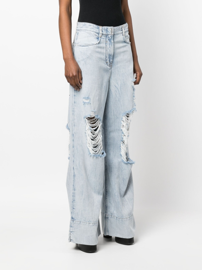Shop Givenchy Distressed-detail Wide-leg Jeans In Blue