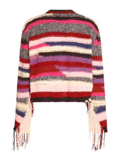 Shop Amiri Multicolour Wool Stripe Cardigan In Púrpura
