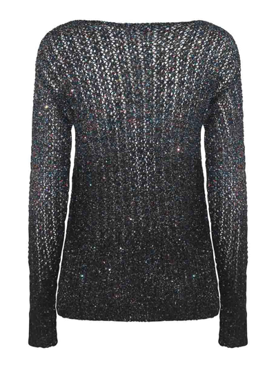 Maison Margiela Dark Blue Battered Sequin Knit Top In Blue