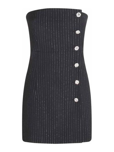 Shop Alessandra Rich Black And Silver-tone Wool Blend Dress