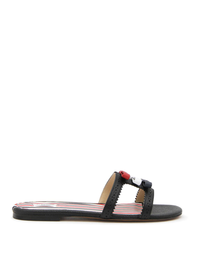 Shop Thom Browne Black Blue White And Red Leather Slides