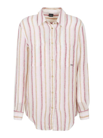 Shop Fay Striped Linen Shirt In Blanco